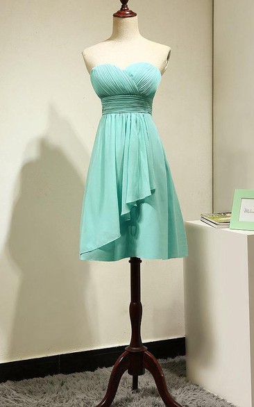 Sweetheart Empire Side Dropped A-line Chiffon Short Dress With Bandage