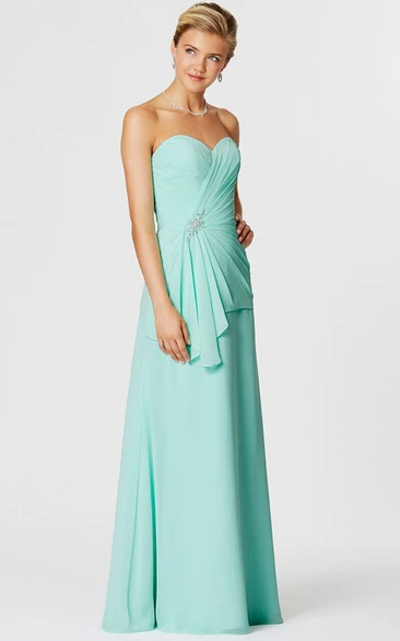 Sleeveless Ruched Sweetheart Chiffon Bridesmaid Dress With Draping And Broach