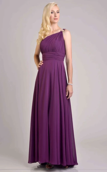 One-Shoulder Chiffon A-Line Bridesmaid Dress With Pleats And Cinched Waistband