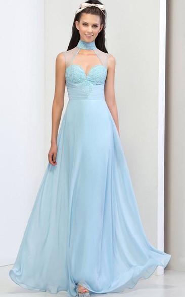 High Neck Sequins Beaded Prom Dresss