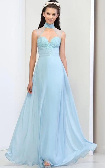 High Neck Sequins Beaded Prom Dresss