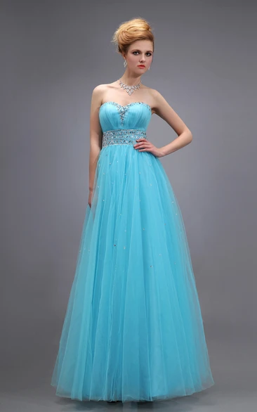 Sweetheart Empire Tulle A-Line Long Dress With Ruched Bodice