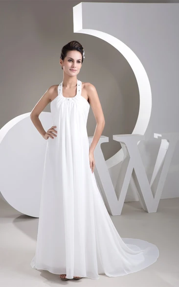 Sleeveless Empire Chiffon Halter and Dress With Beading