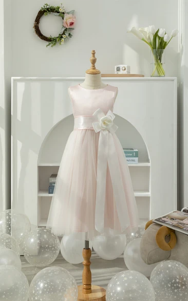 Petal Scoop Sleeveless A-line Tulle Flowergirl Dress