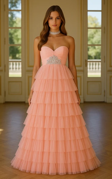 Sweetheart A-line Layered Ruched Dress with Beadings