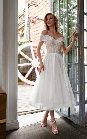 Adorable Off-the-shoulder Ethereal A-line Wedding Dress with Lace