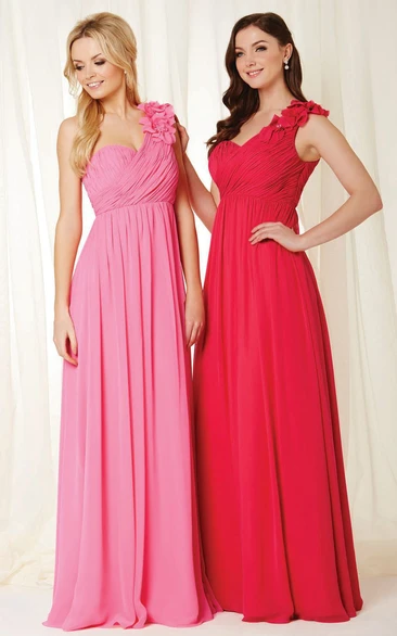 Sheath Floral One-Shoulder Sleeveless Maxi Chiffon Bridesmaid Dress With Ruching