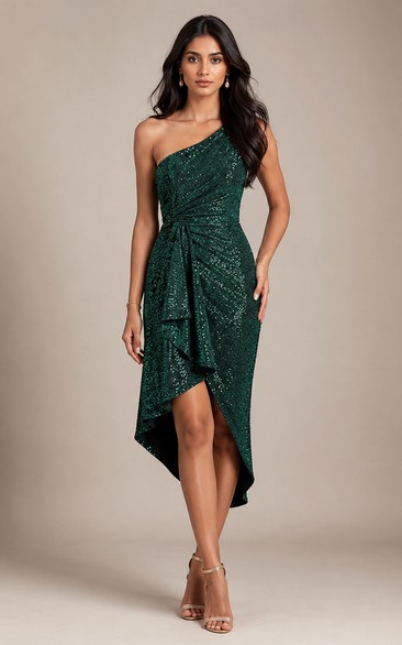 One-Shoulder Sequin Asymmetrical Cocktail Dress