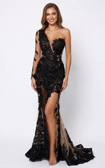 One-Shoulder Mermaid Gown with Front Split