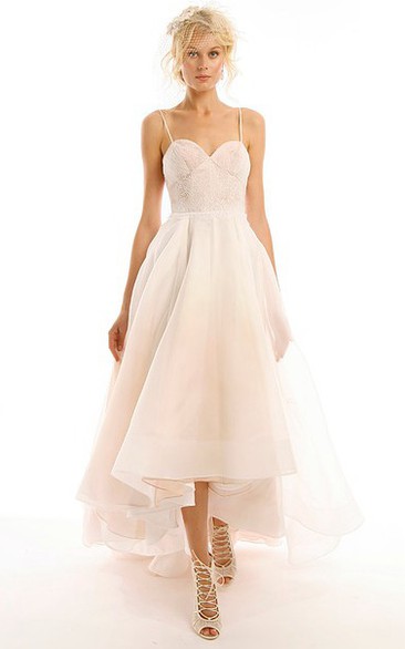 Floor-Length Spaghetti Draped Organza Wedding Dress With Straps