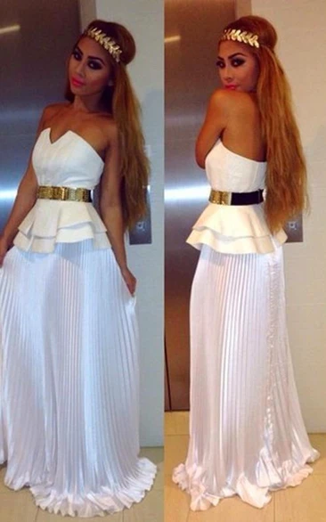 Sexy White Sleeveless A-line Prom Dress Open Back Belt