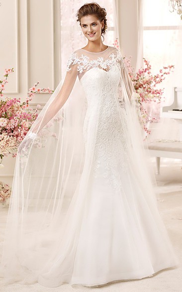 Sweetheart Mermaid Lace Wedding Dress With Detachable Cap And Brush Train