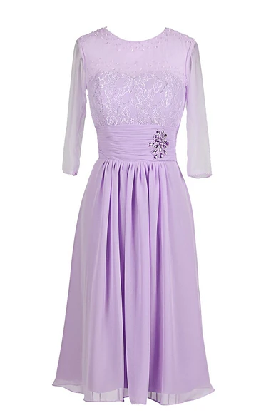 3-4-length Sleeve Rhinestoned A-line Gown With Lace Appliques