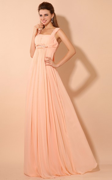 Chiffon Empire Floor-Length Dress With Pleating and Straps
