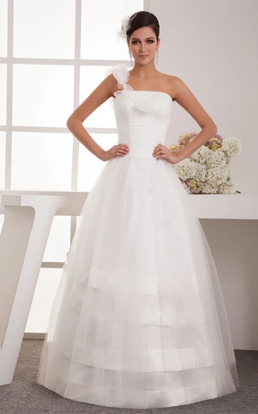 One-Shoulder A-Line Tulle Single Strap and Dress With Ruching