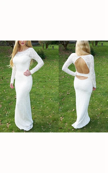 Sheath floor-length Long-Sleeve Backless Lace Dress