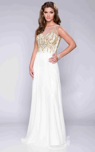 Chiffon Keyhole Back A-Line Prom Dress With Beaded Bodice