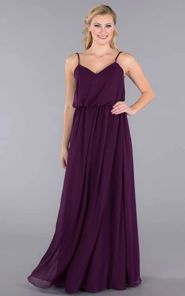 Pleated Sleeveless Spaghetti Chiffon Bridesmaid Dress
