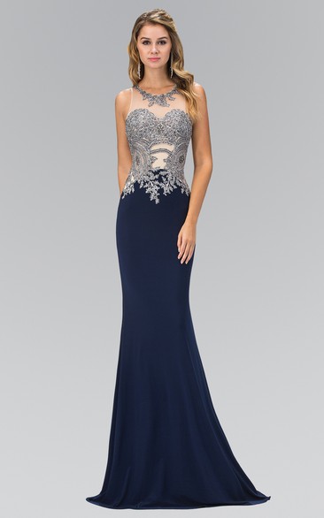 Sheath Scoop-Neck Sleeveless Jersey Keyhole Dress With Beading