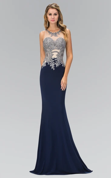 Sheath Scoop-Neck Sleeveless Jersey Keyhole Dress With Beading