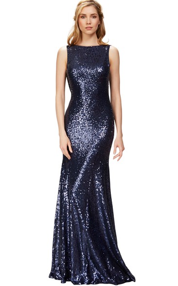 Maxi Mermaid Bateau Neck Sleeveless Sequin Muti-Color Convertible Bridesmaid Dress With Brush Train