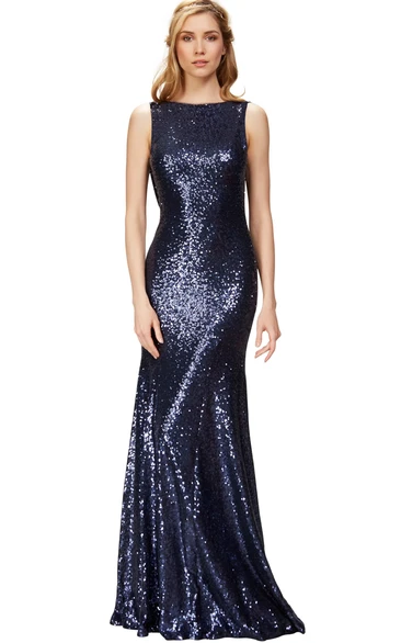 Maxi Mermaid Bateau Neck Sleeveless Sequin Muti-Color Convertible Bridesmaid Dress With Brush Train