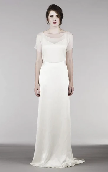 Short Sleeve Elegant Illusion Top And Keyholes For Shoulder And Back Wedding Gown