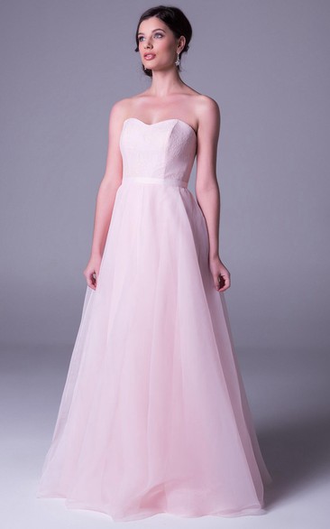 A-Line Sweetheart Sleeveless Floor-Length Tulle Prom Dress