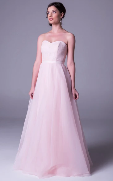 A-Line Sweetheart Sleeveless Floor-Length Tulle Prom Dress