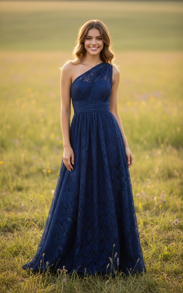 Dramatic One-Shoulder Lace Evening Dress