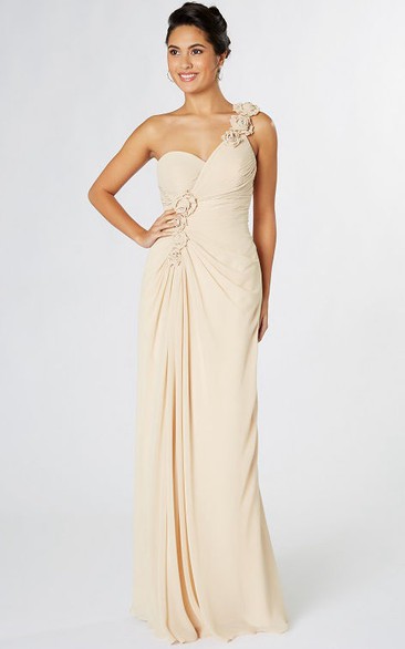 Sheath Sleeveless One-Shoulder Floral Chiffon Bridesmaid Dress