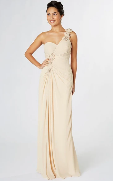 Sheath Sleeveless One-Shoulder Floral Chiffon Bridesmaid Dress