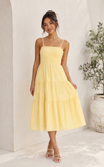 Daffodil Spaghetti Strap Tiered Midi Dress