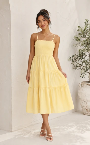 Daffodil Spaghetti Strap Tiered Midi Dress
