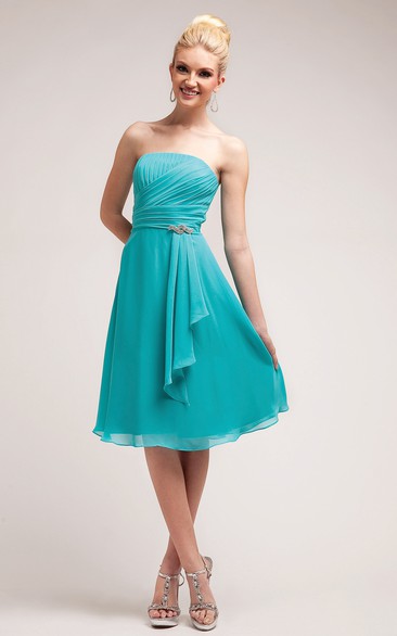 A-Line Knee-Length Strapless Sleeveless Chiffon Dress With Ruching