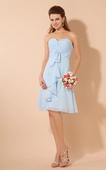 Rustic Knee-Length Chiffon Dress With Criss-Cross Ruching
