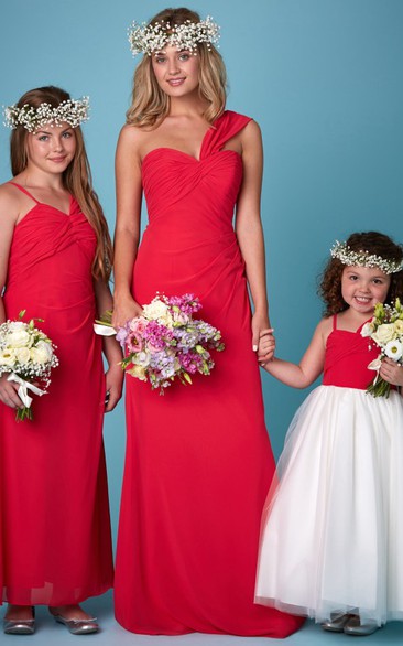 Sheath Sleeveless Ruched One-Shoulder Chiffon Bridesmaid Dress With Straps