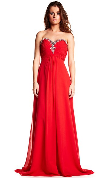 Floor-Length Sleeveless Sweetheart Beaded Chiffon Prom Dress