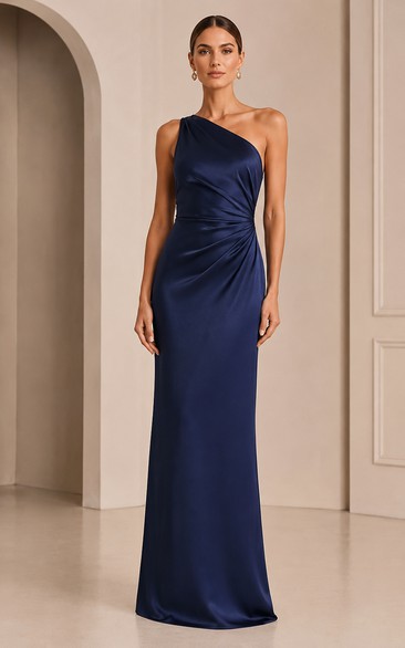One-Shoulder Satin Sheath Evening Gown