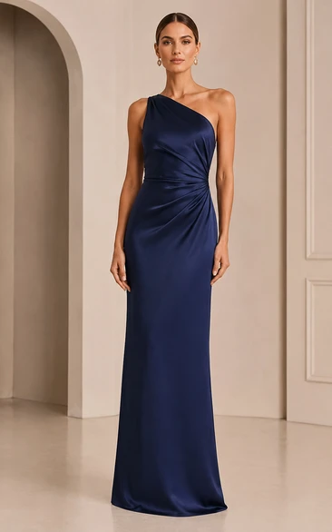 One-Shoulder Satin Sheath Evening Gown