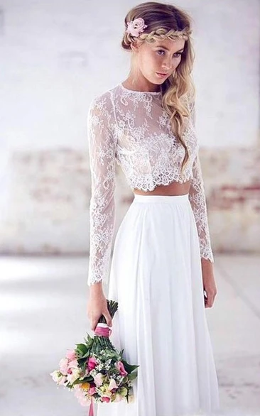 Ethereal Bohemian Tall Brides Two Piece Floor Length Boho Wedding Dress With Pleats