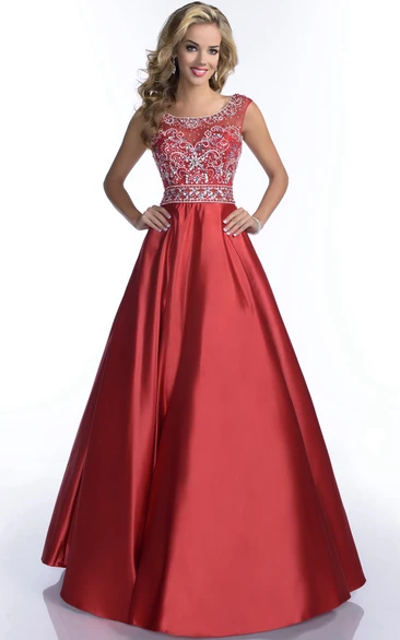 Scoop Neck Satin A-Line Prom Dress With Low-V Back
