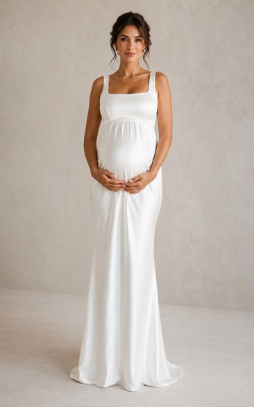 White Square Neck Mermaid Maternity Dress