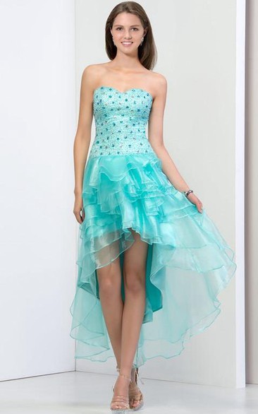 Strapless Beaded Tiered Asymmetry Prom Dress