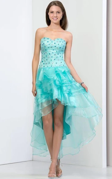 Strapless Beaded Tiered Asymmetry Prom Dress