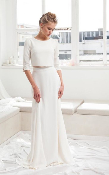 Simple Chiffon Two Piece Bridal Gown With Sweep/Brush Train