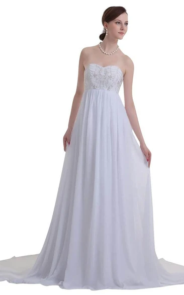 Sweetheart Sequined Bodice Long Pleated Chiffon Dress