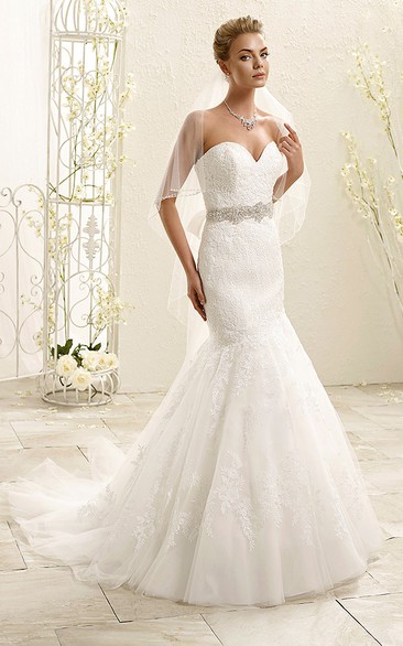 Mermaid Jeweled Sweetheart Lace Wedding Dress With Sweep Train