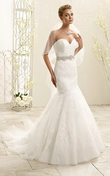 Mermaid Jeweled Sweetheart Lace Wedding Dress With Sweep Train