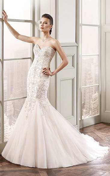 Mermaid Sweetheart Tulle Wedding Dress With Beading